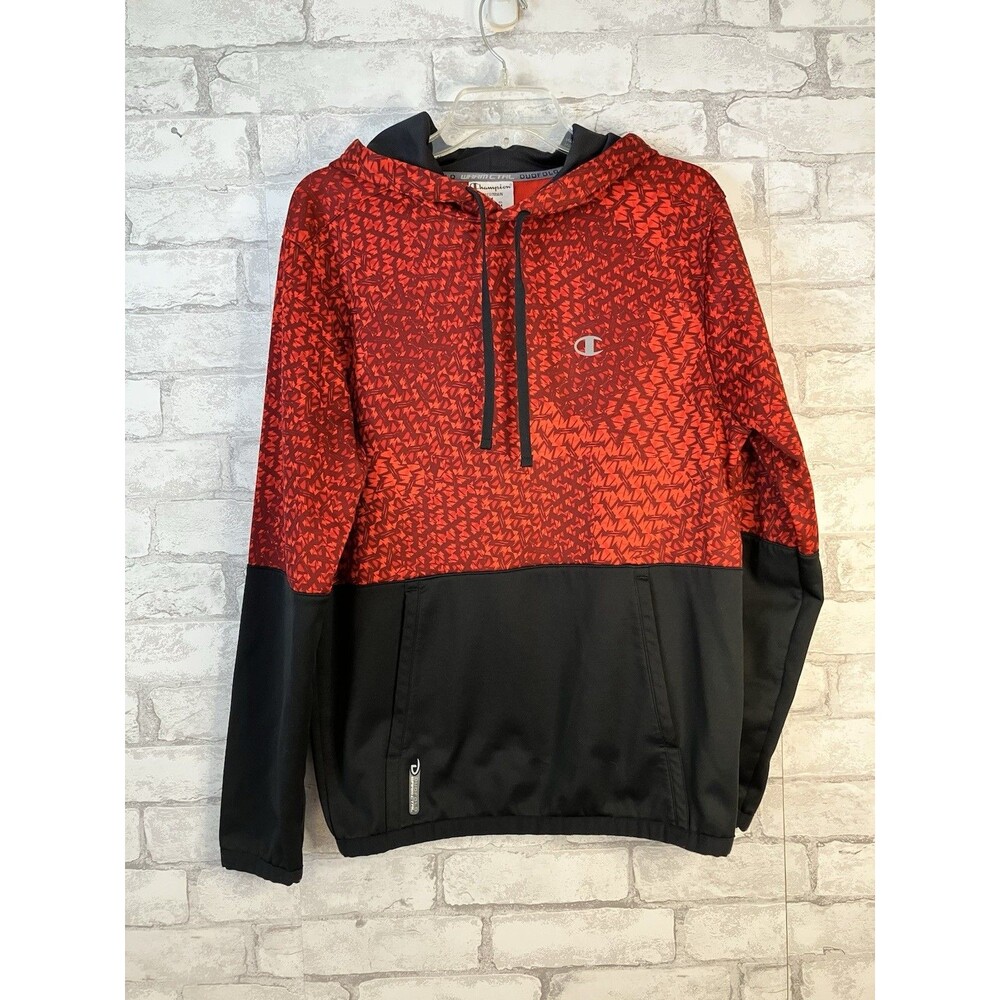 Champion Hoodie Hooded Sweatshirt Men’s Size M Black / Red 100% Polyester EUC